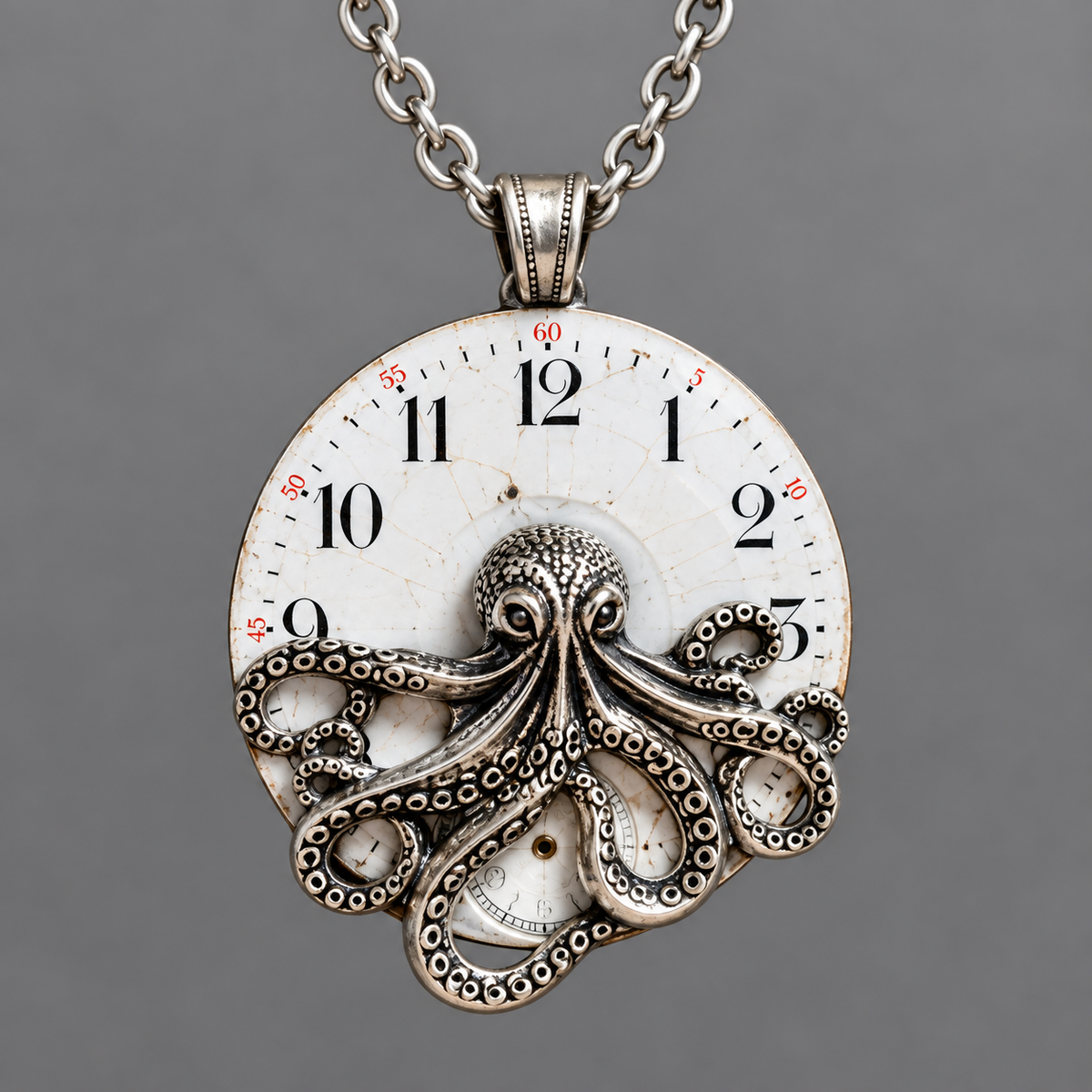 Steampunk Octopus Necklace with Antique Watch Dial