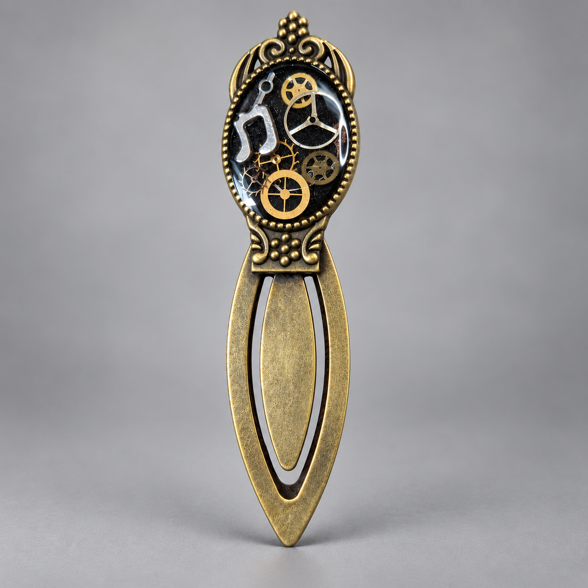 Steampunk Oval Bookmark with Antique Watch Parts