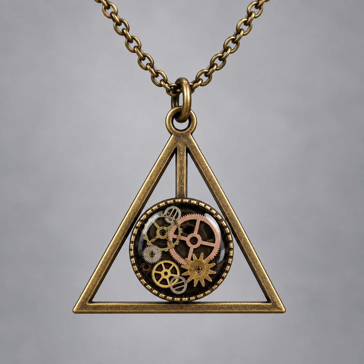 Steampunk Triangle Necklace with Antique Watch Parts