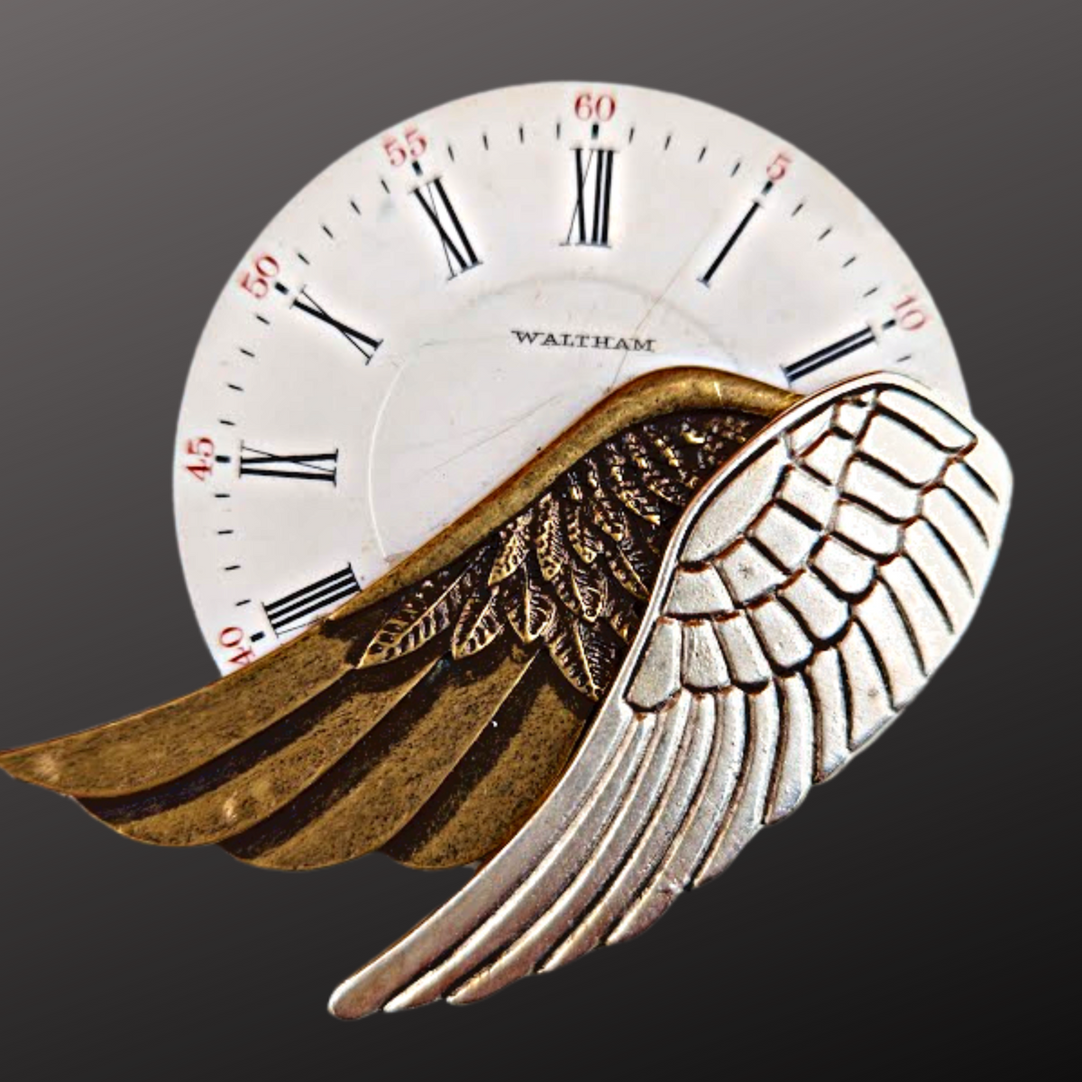 Steampunk Time Flies Brooch with Antique Watch Dial