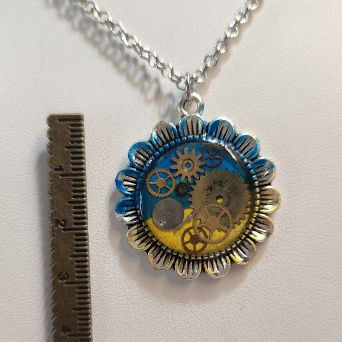 Ukrainian Sunflower Steampunk Necklace with Antique Watch Parts