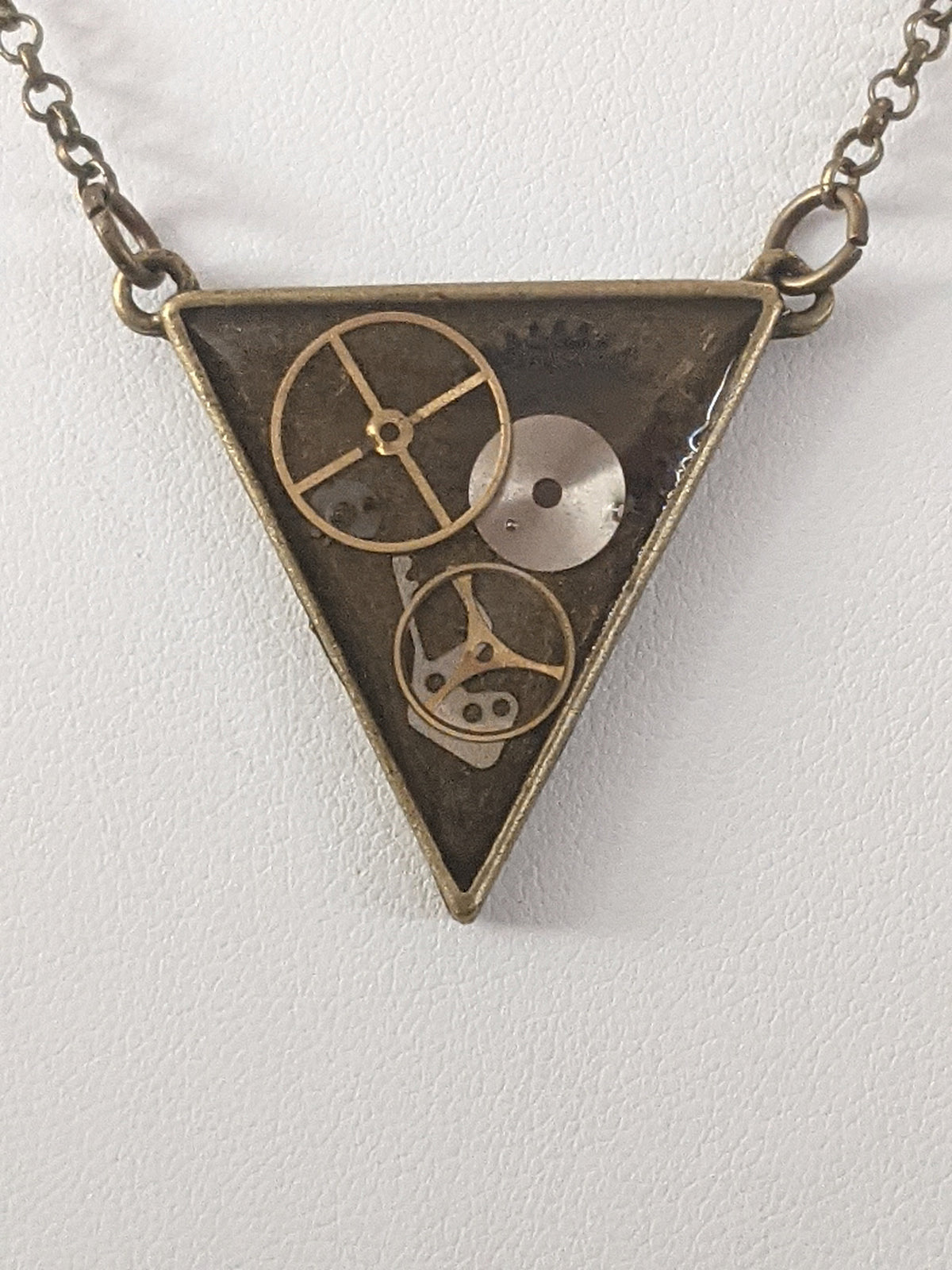 Steampunk Triangle Necklace with Antique Watch Parts