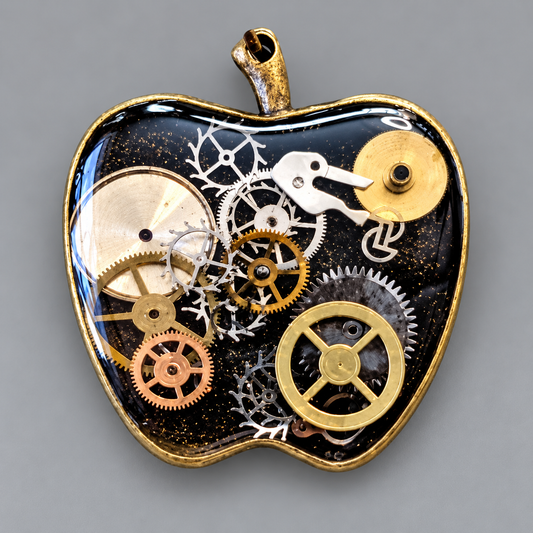 Steampunk Apple Necklace with Antique Watch Parts