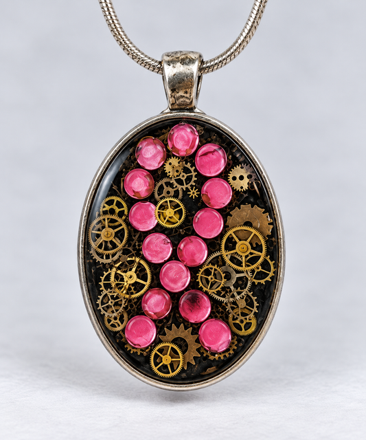 Pink Ribbon Breast Cancer Awareness Steampunk Pendant