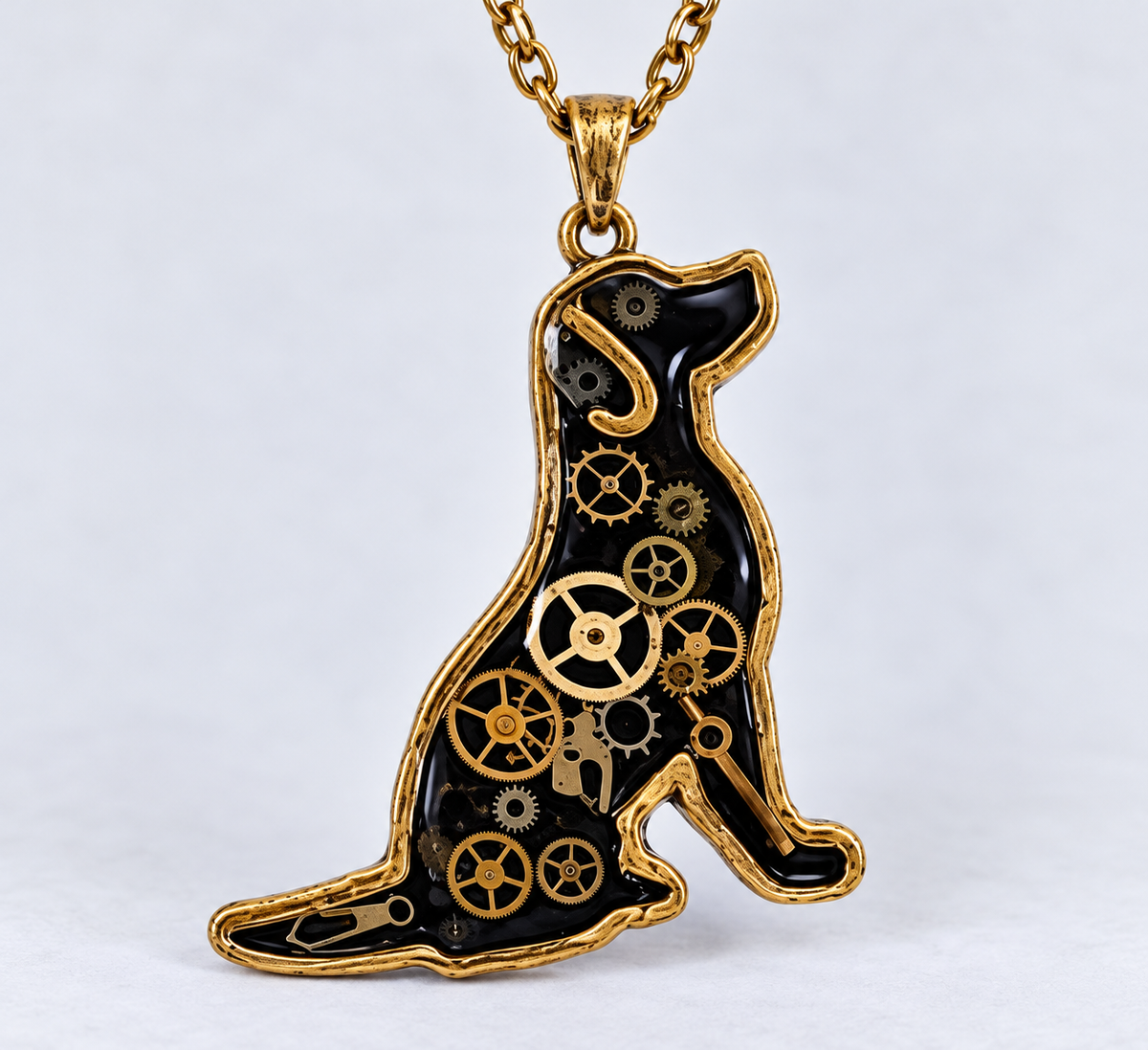 Steampunk Dog Pendant with Vintage Watch Gears