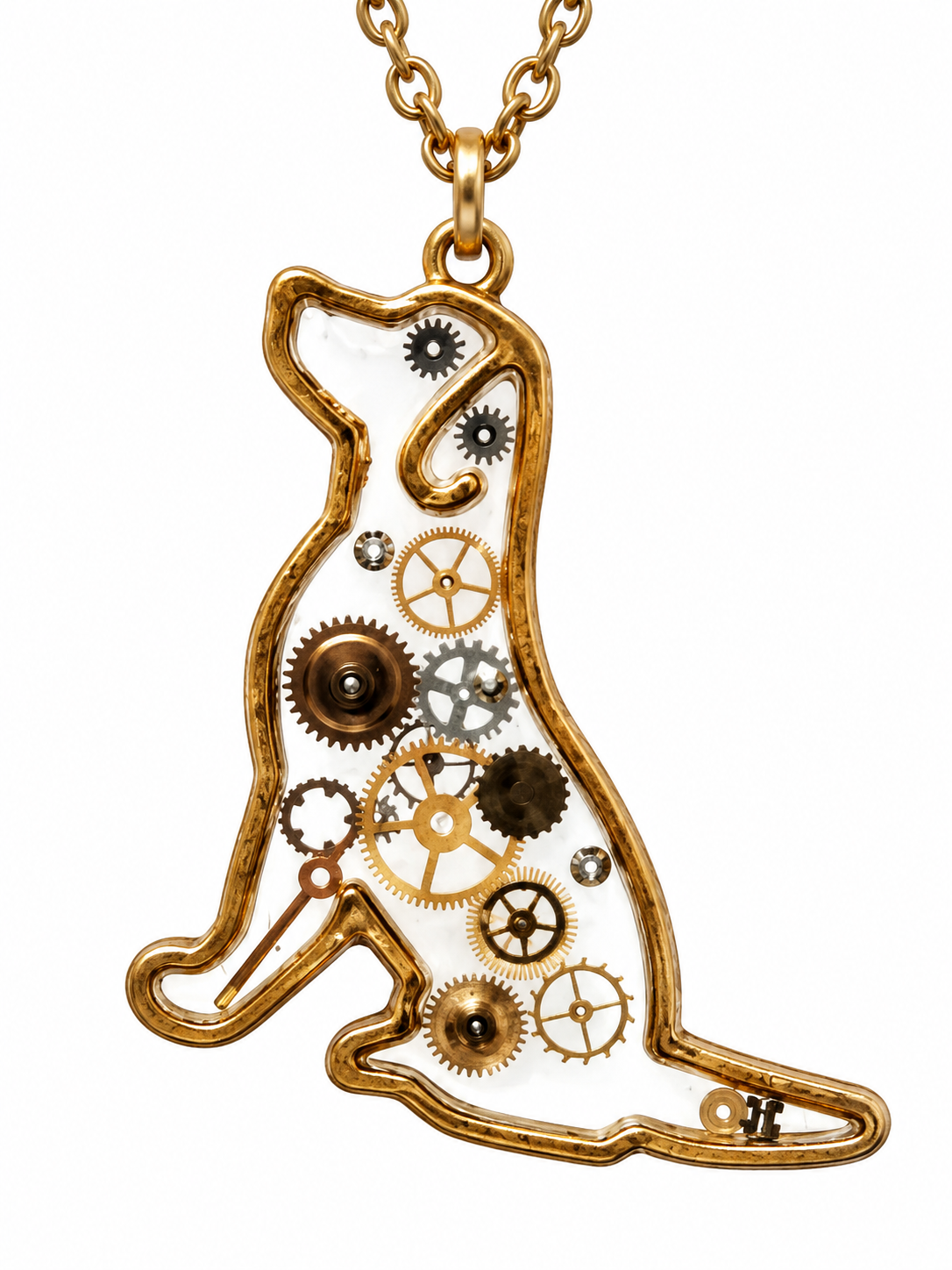 Steampunk Dog Necklace with Antique Watch Parts