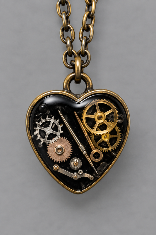Steampunk Yin Yang Heart Necklace with Antique Watch Parts