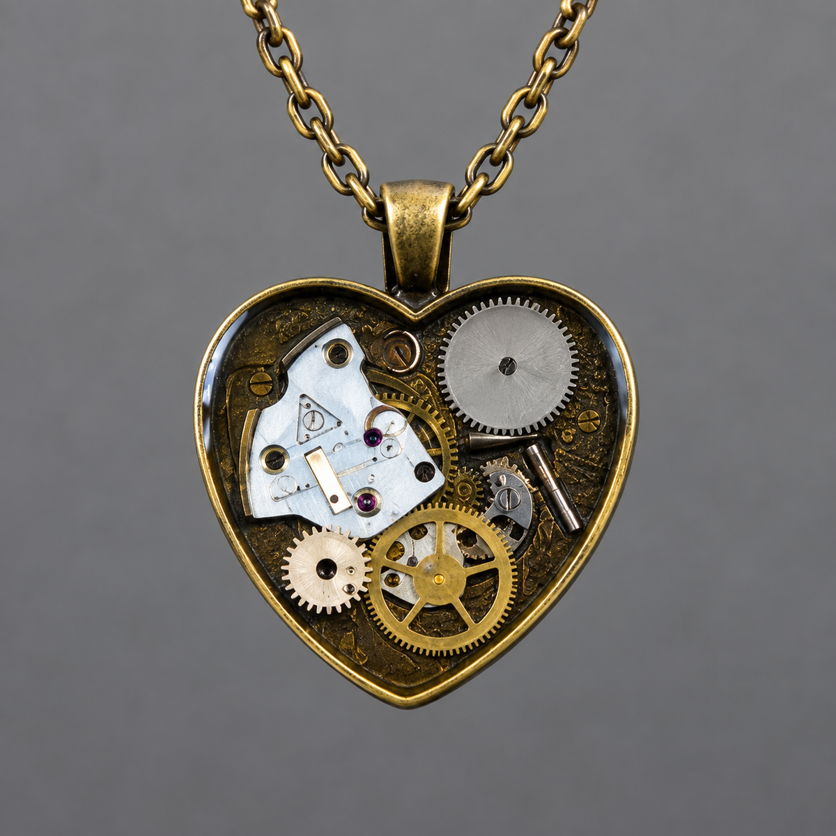 Steampunk Heart Necklace with Antique Watch Parts