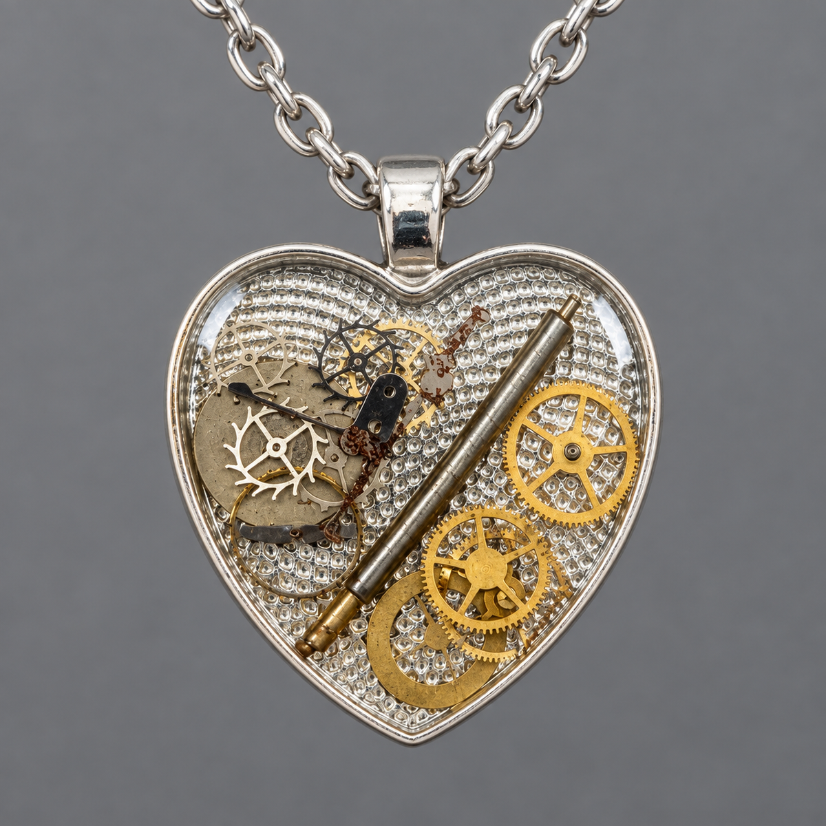Steampunk Heart Necklace with Antique Watch Parts
