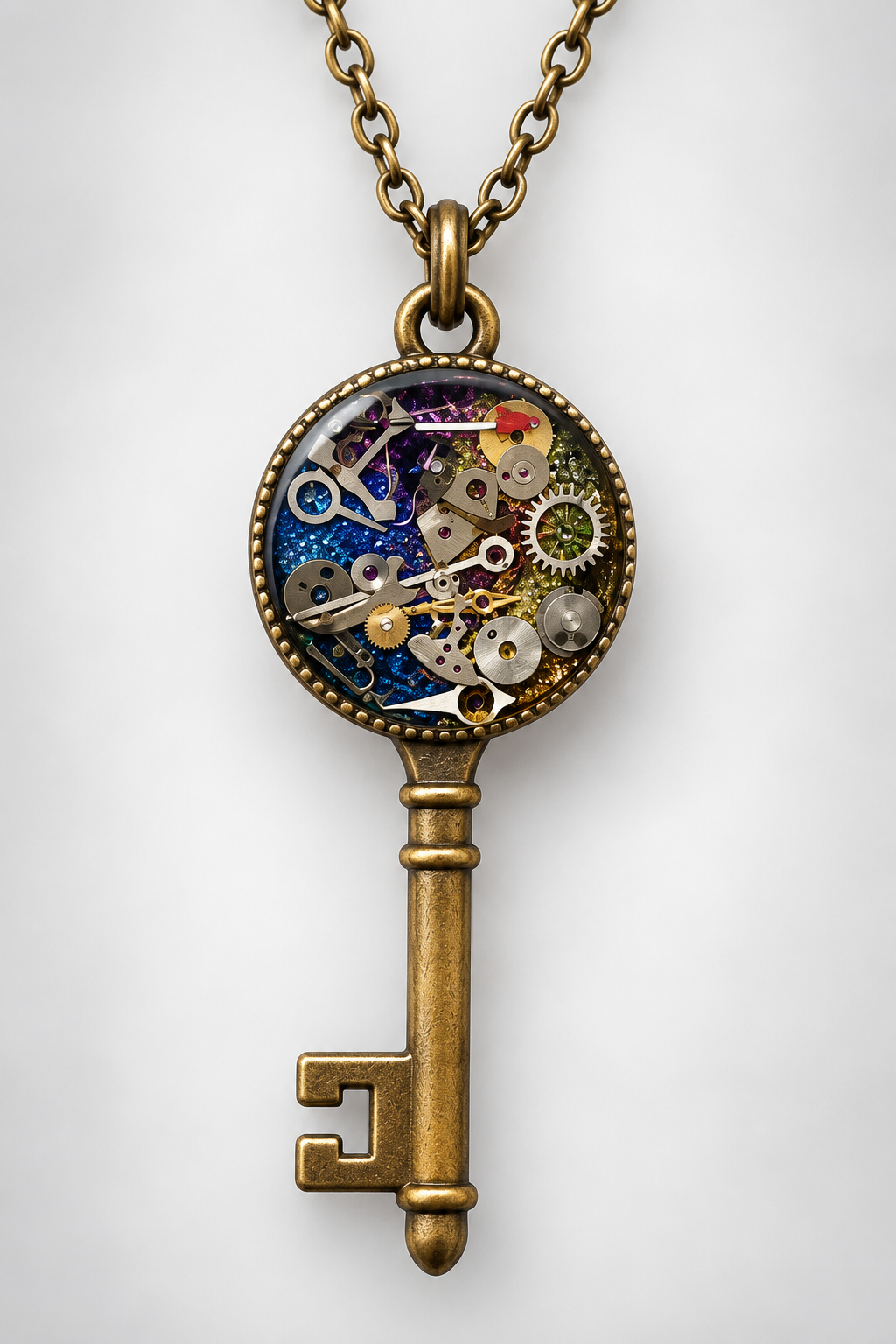Steampunk Key Necklace with Antique Watch Parts