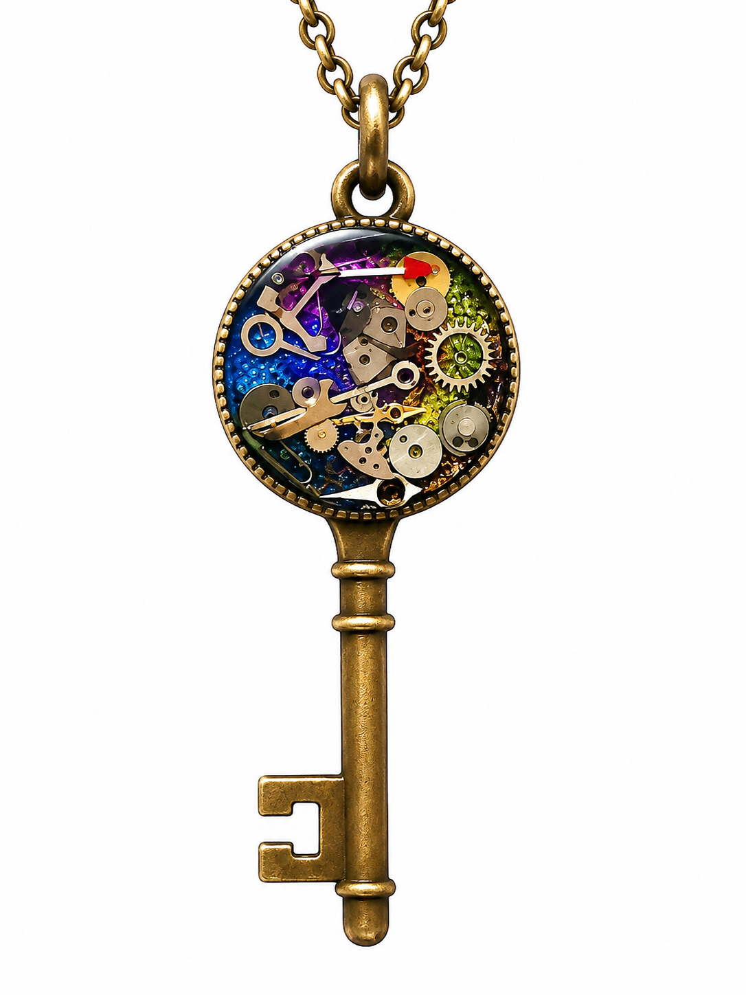 Steampunk Key Necklace with Antique Watch Parts