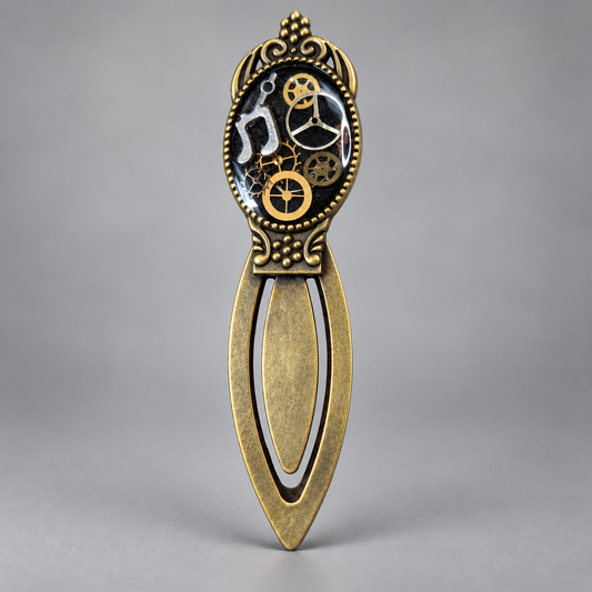 Steampunk Oval Bookmark with Antique Watch Parts