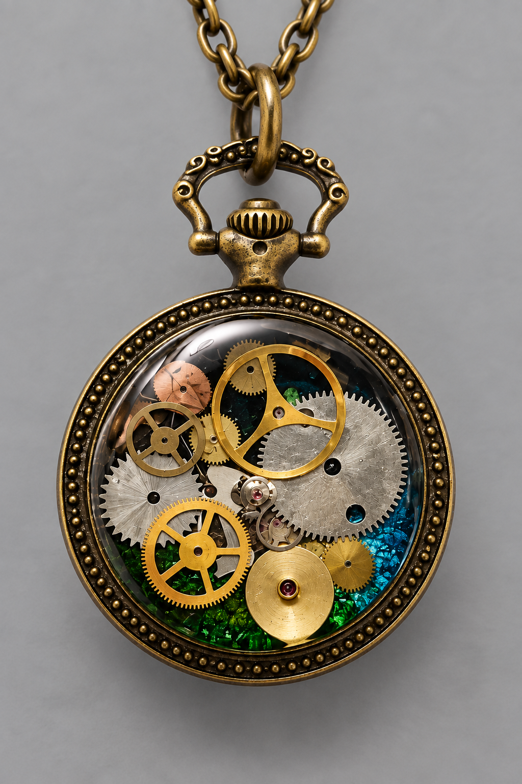 Steampunk Pocket Watch Necklace with Antique Watch Parts