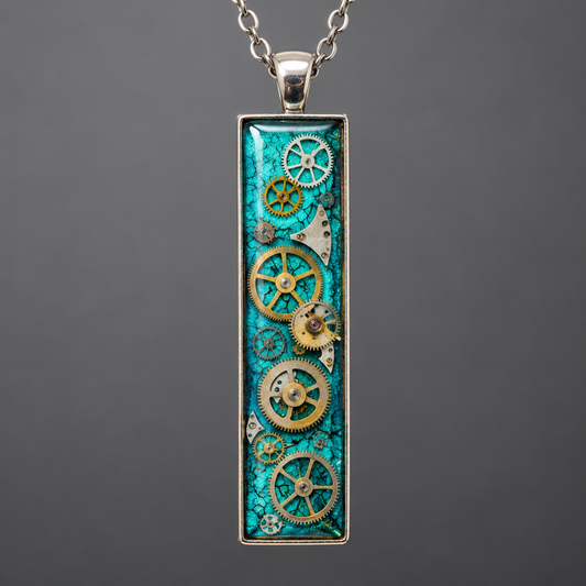 Steampunk Rectangle Necklace with Antique Watch Parts
