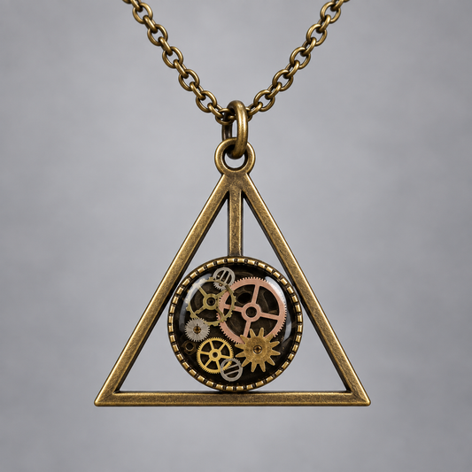 Steampunk Triangle Necklace with Antique Watch Parts
