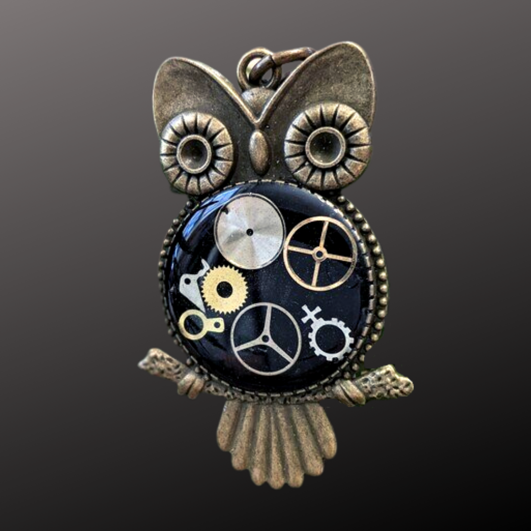 Steampunk Owl Necklace with Antique Watch Parts