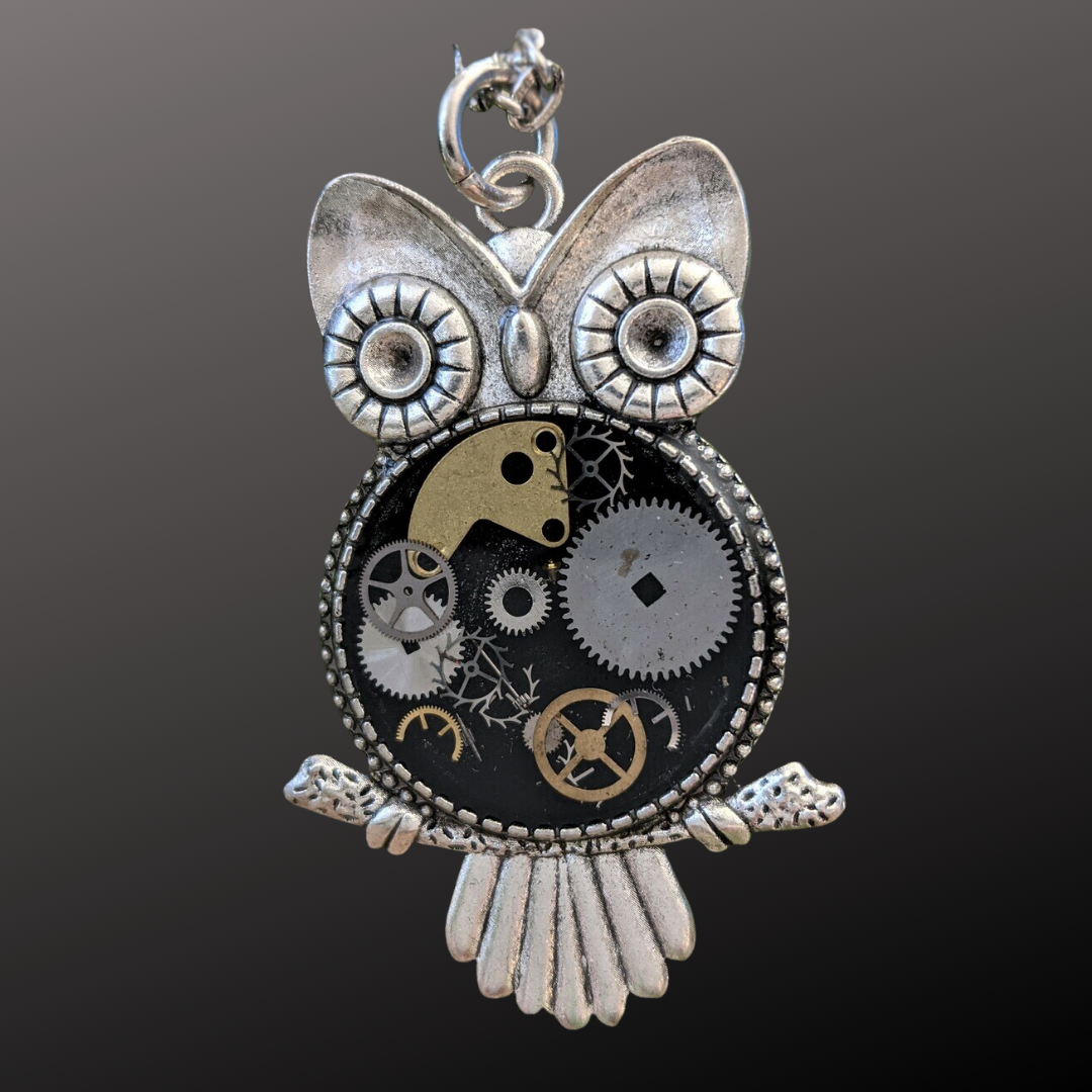 Steampunk Owl Necklace with Antique Watch Parts