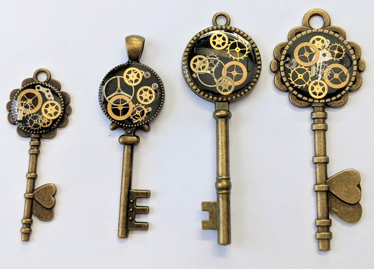 Steampunk Key Necklace with Antique Watch Parts