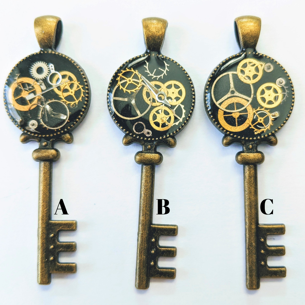 Steampunk Key Necklace with Antique Watch Parts