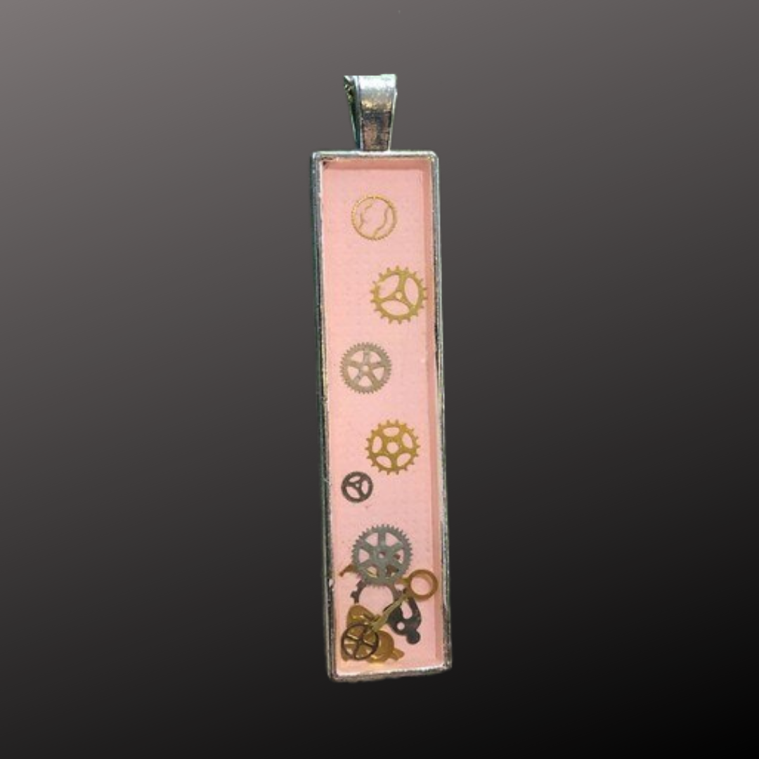 Steampunk Rectangle Necklace with Antique Watch Parts