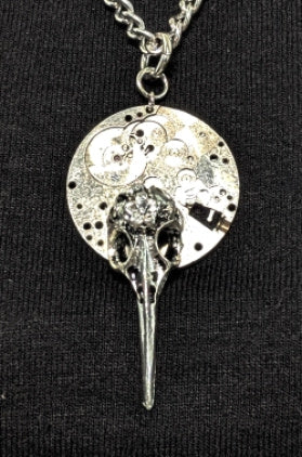 Vintage Watch Plate & Raven Skull Pendant