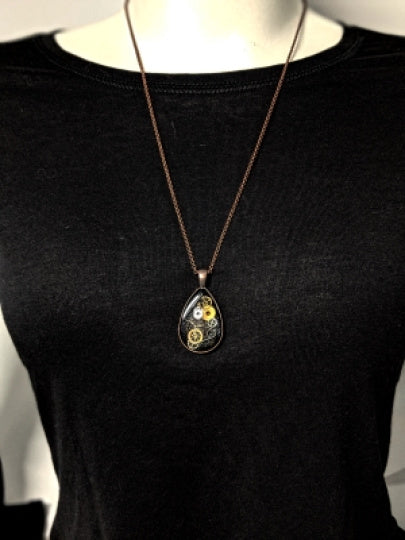 Teardrop Gears in Resin Pendant with Chain
