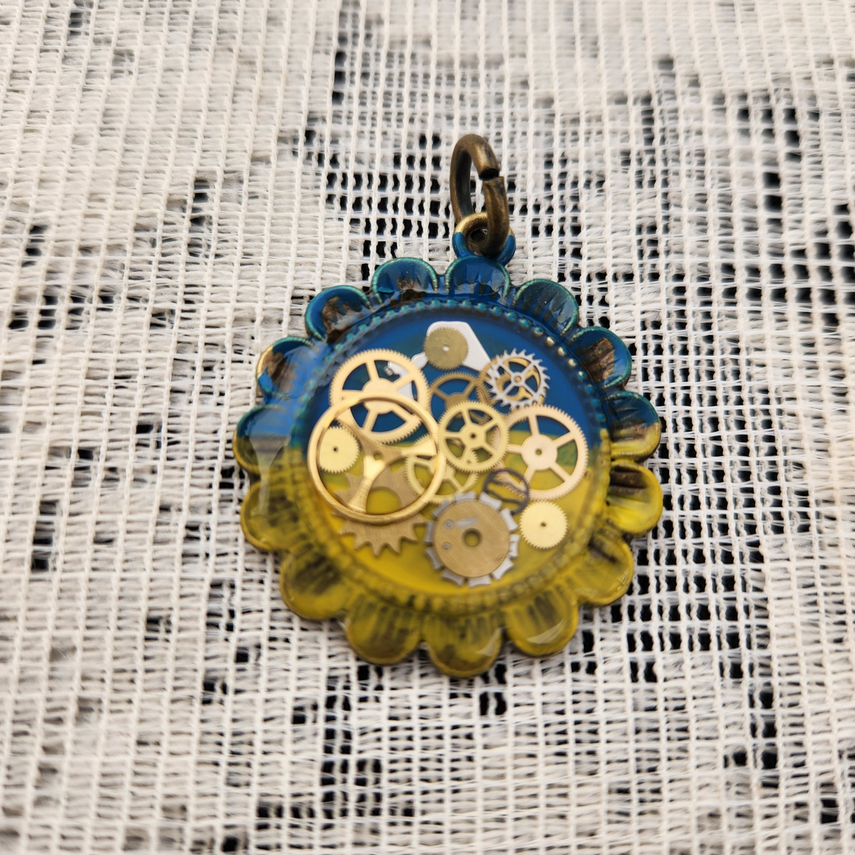 Ukrainian Sunflower Steampunk Necklace with Antique Watch Parts