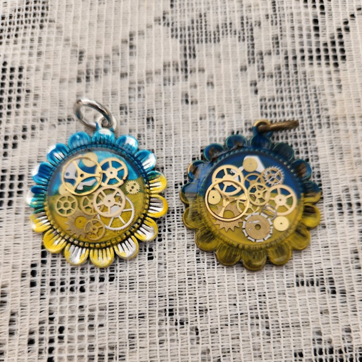 Ukrainian Sunflower Steampunk Necklace with Antique Watch Parts