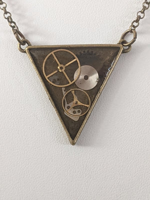 Steampunk Triangle Pendant, Steampunk Necklace, Antique Bronze
