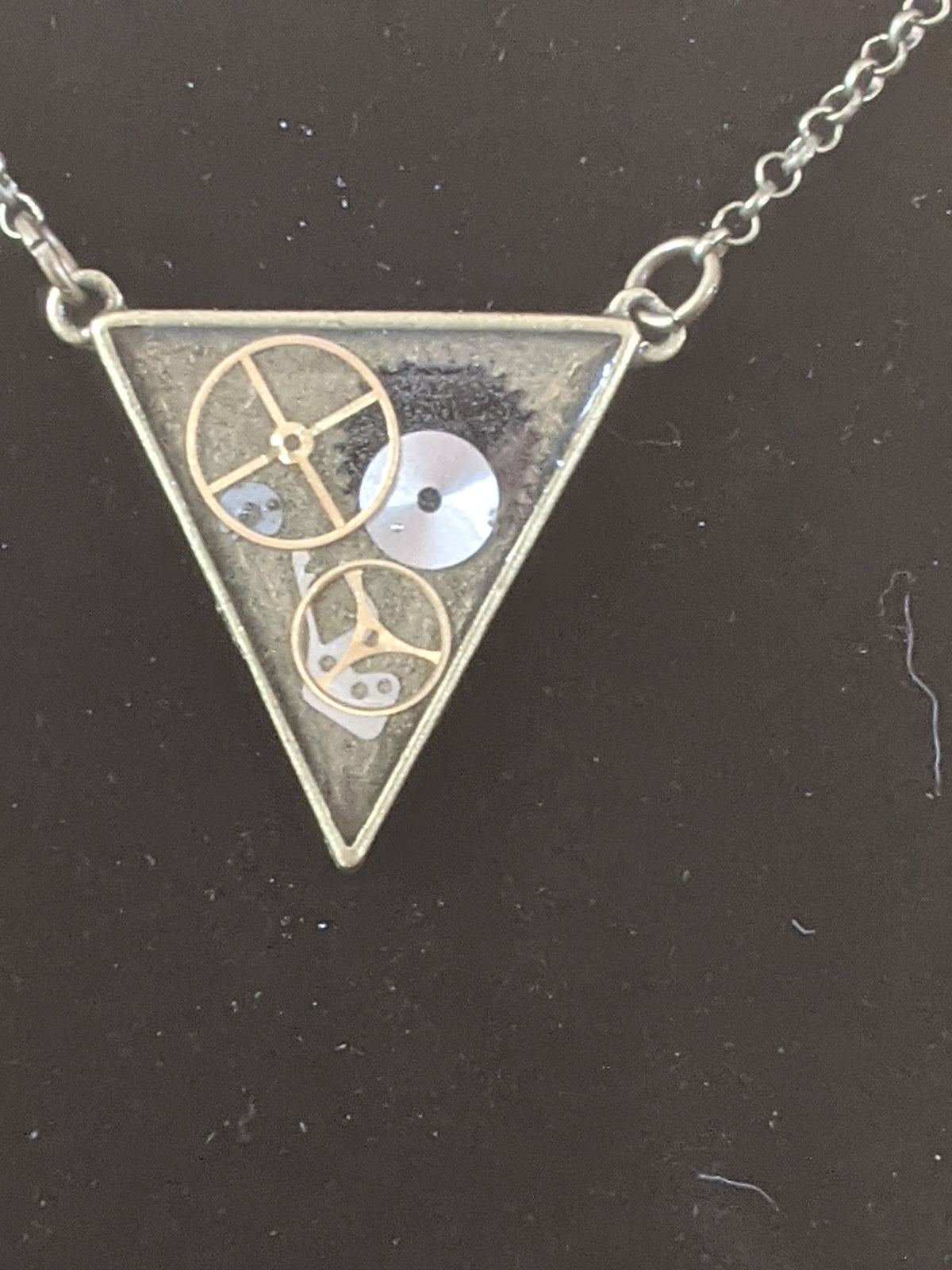 Steampunk Triangle Necklace with Antique Watch Parts