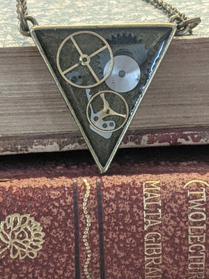 Steampunk Triangle Pendant, Steampunk Necklace, Antique Bronze